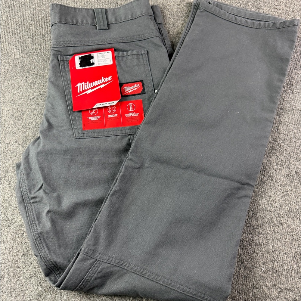 Milwaukee 701G-3434 Mens Heavy Duty Flex Work Pants Regular Fit Size 34x34 Gray
